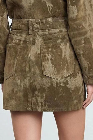 Modern Tarz Astarsız Denim Mini Boy Süet Görünümlü Normal Bel Mini Denim Etek