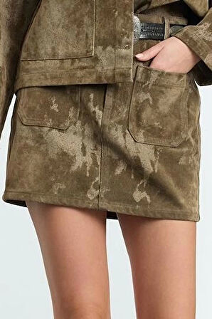 Modern Tarz Astarsız Denim Mini Boy Süet Görünümlü Normal Bel Mini Denim Etek