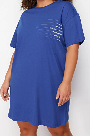 Moda Rahat Günlük Süprem Örme Bisiklet Yaka Kısa Kol T-Shirt Elbise Mini Boy Büyük Beden Elbise