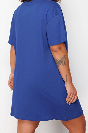 Moda Rahat Günlük Süprem Örme Bisiklet Yaka Kısa Kol T-Shirt Elbise Mini Boy Büyük Beden Elbise