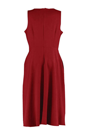 Moda Rahat Gündüz Gece Krep Dokuma Bisiklet Yaka Askılı Kol A-Line Midi Boy Büyük Beden Elbise