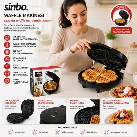 Döküm Belçika Waffle Makinesi Elektrikli 5 Waffle Yapışmaz Yüzey 850W SSM-2595