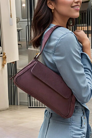 Kadın Şık Minimal Süet Kol Çantası Kapaklı Tasarım Günlük ve Özel Modern Stil Günlük Kullanım İçin