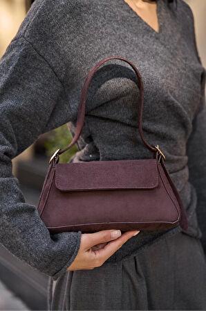 Kadın Şık Minimal Süet Kol Çantası Kapaklı Tasarım Günlük ve Özel Modern Stil Günlük Kullanım İçin