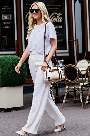 Fonksiyonel Vegan Deri Omuz Ve El Çantası Düzenleyici Bölmeli Şık Kemer Detayı Profesyonel Görünüm