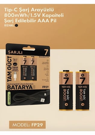 Type C Sarjli 800Mwh 1 5V Sarj Edilebilir 2’Li Aaa İ̇Nce Pil Lityum İyon Batarya