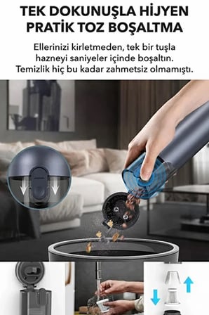 Araç Süpürgesi Şarjlı 120w 20.000pa Göstergeli Yeni Nesil Metal Filtre Extra Vakum Ve Üfleme