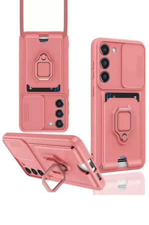 Samsung Galaxy S24 Plus Kılıf Zuma Kartvizitli Yüzüklü Silikon - Pembe