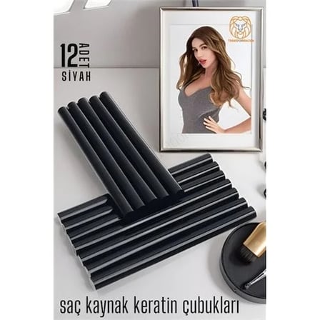 Professional Saç Kaynak Keratin Çubuğu, 12 Adet Siyah Güçlü Yapıştırıcı Keratin Kaynak Çubukları 720351