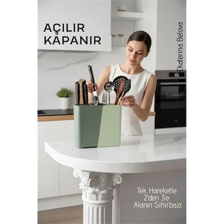 Akıllı Sürgülü Bıçaklık Ve Kaşıklık Organizeri - Ayarlanabilir Tezgah Üstü Mutfak Düzenleyici 722572