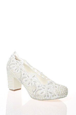 Sedef Inci Taş Işlemeli Gelin Ayakkabı Kadın Topuklu Abiye Ayakkabı Şık Gece Ayakkabısı