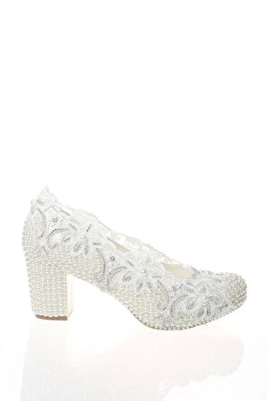 Sedef Inci Taş Işlemeli Gelin Ayakkabı Kadın Topuklu Abiye Ayakkabı Şık Gece Ayakkabısı