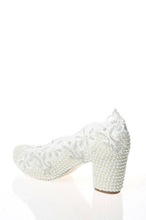 Sedef Inci Taş Işlemeli Gelin Ayakkabı Kadın Topuklu Abiye Ayakkabı Şık Gece Ayakkabısı