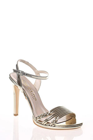 Kadın Gold Ayna Çift Örgülü Tek Bant Abiye Ayakkabı Kadın Topuklu Şık Gece Ayakkabısı