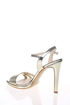 Kadın Gold Ayna Çift Örgülü Tek Bant Abiye Ayakkabı Kadın Topuklu Şık Gece Ayakkabısı