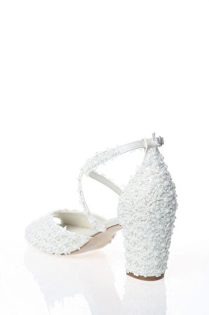 Kadın Beyaz Sedef Inci Taş Işlemeli Gelin Ayakkabı Kadın Topuklu Abiye Ayakkabı Şık Gece Ayakkabısı