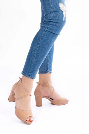 Pudra Süet Topuklu Kadın Klasik Ayakkabı Kadın Topuklu Abiye Ayakkabı Şık Gece Ayakkabısı