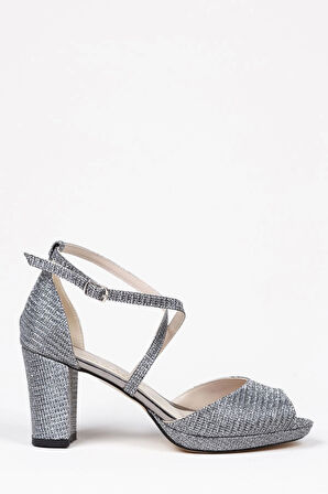 Gümüş Mercan Kadın Topuklu Abiye Ayakkabı Şık Gece Ayakkabısı Zarif Tasarım Yüksek Topuk