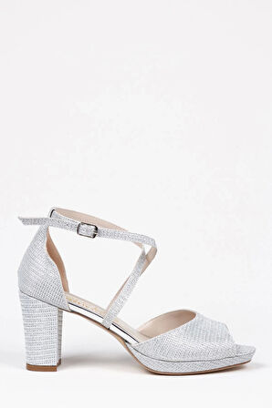 Gümüş Mercan Kadın Topuklu Abiye Ayakkabı Şık Gece Ayakkabısı Zarif Tasarım Yüksek Topuk