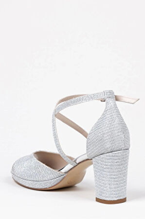 Gümüş Mercan Kadın Topuklu Abiye Ayakkabı Şık Gece Ayakkabısı Zarif Tasarım Yüksek Topuk