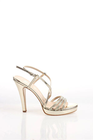 Gold Ayna Taşlı Kadın Abiye Ayakkabı92071Cnr Kadın Topuklu Şık Gece Ayakkabısı Zarif Tasarım