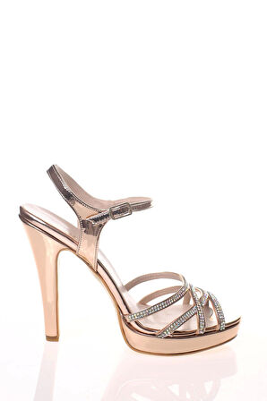 Kadın Gold Taşlı Abiye Ayakkabı Kadın Topuklu Şık Gece Ayakkabısı Zarif Tasarım Yüksek Topuk