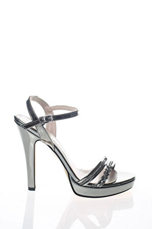 Kadın Platin Ayna Çapraz Örgülü Tek Bant Abiye Ayakkabı Kadın Topuklu Şık Gece Ayakkabısı