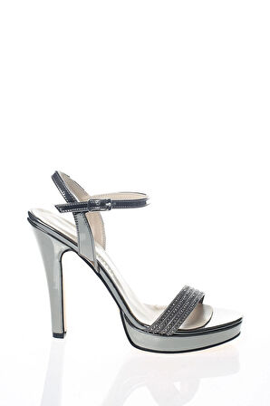 Kadın Platin Ayna Taşlı Tek Bant Abiye Ayakkabı Kadın Topuklu Şık Gece Ayakkabısı