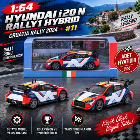 1/64 Hyundai i20 N Rally1 Hybrid Croatia Rally 2024 #11 (adet fiyatıdır)