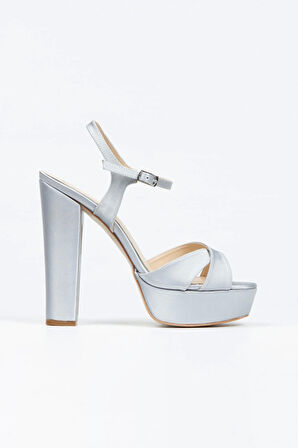 Gümüş Saten Klasik Ayakkabı Kalın Topuklu Kadın Abiye Ayakkabı Kadın Topuklu Şık Gece Ayakkabısı