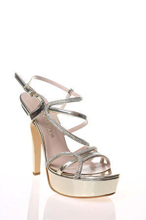 Kadın Gold Ayna Taş Abiye Ayakkabı Kadın Topuklu Şık Gece Ayakkabısı Zarif Tasarım