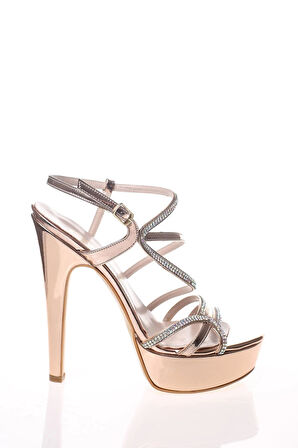 Kadın Gold Ayna Taş Abiye Ayakkabı Kadın Topuklu Şık Gece Ayakkabısı Zarif Tasarım