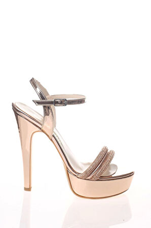 Kadın Platin Ayna Double Taş Abiye Ayakkabı Kadın Topuklu Şık Gece Ayakkabısı Zarif Tasarım