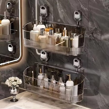 SN-29266 Vantuzlu Şeffaf Banyo Mutfak Rafı Organizer