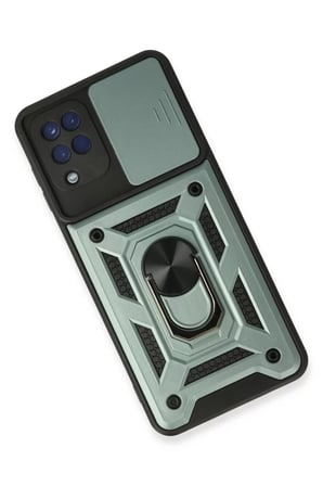 Samsung Galaxy A22 Kılıf Pars Lens Yüzüklü Silikon - Yeşil