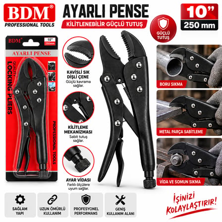 10 inç (250 mm) Kilitli Ayarlı Komple Metal Pense