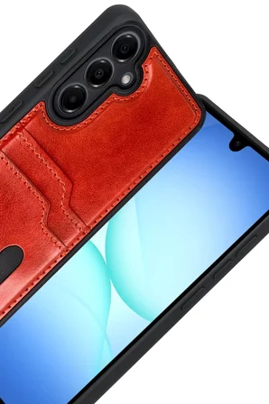 Samsung Galaxy A17 5G Sara Kartvizitli Deri Kılıf - Kırmızı