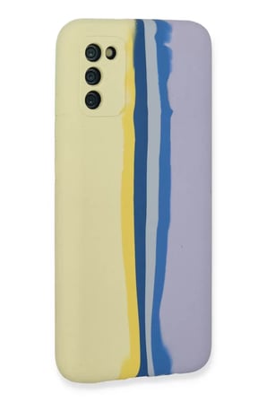 Samsung Galaxy A03S Kılıf Ebruli Lansman Silikon - Sarı-Lila
