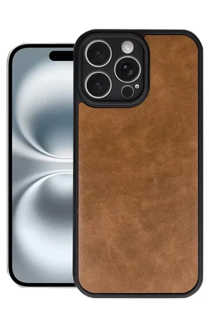 Apple Uyumlu iPhone 16 Pro Kılıf Aras Deri Kapak - Taba