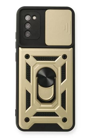 Samsung Galaxy A03S Kılıf Pars Lens Yüzüklü Silikon - Gold