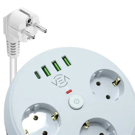Vea VE-26583 3’LÜ 1.5 Metre Kablolu 3 USB / TYPE-C Girişli Akım Korumalı Grup Priz