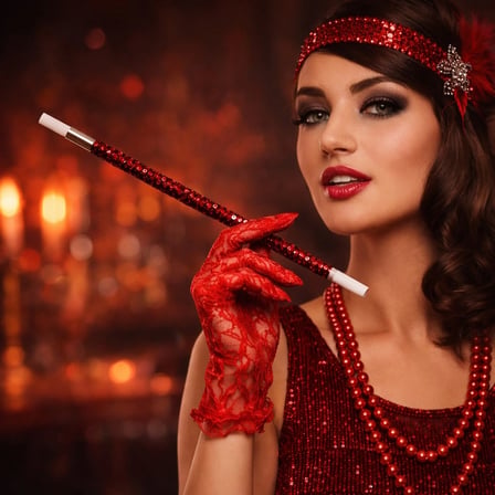 30 Cm Kırmızı Payetli Tutacağı – 1920’ler Gatsby Parti Aksesuarı