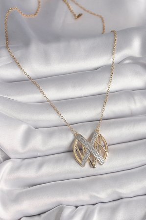 316L Çelik Gold Renk Zirkon Taşlı Vintage Model Kadın Kolye
