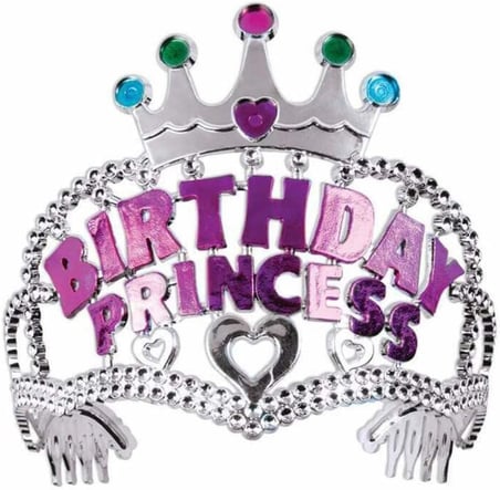 ErturkStore Çocuk Parti Tacı Gümüş Üzeri Pembe Birthday Prenses Yazılı Doğum Günü Süsleme Malzemeleri Çok Renkli