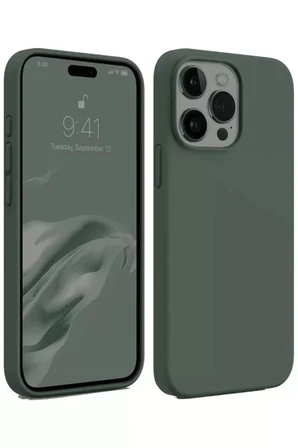 Apple iPhone 15 Pro Max Kılıf First Silikon - Koyu Yeşil