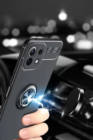 Xiaomi Mİ 11 Lite Kılıf Range Yüzüklü Silikon - Siyah-Gold