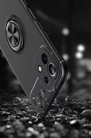 Xiaomi Mİ 11 Lite Kılıf Range Yüzüklü Silikon - Siyah-Gold