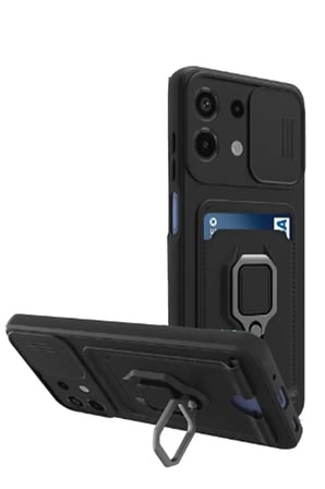 Xiaomi Redmi Note 13 4G Kılıf Zuma Kartvizitli Yüzüklü Silikon - Siyah