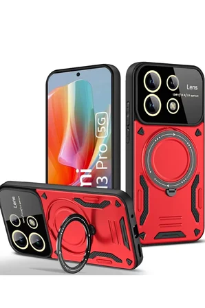Xiaomi Redmi Note 13 Pro 5G Kılıf Joy Lens Standlı Kapak - Kırmızı