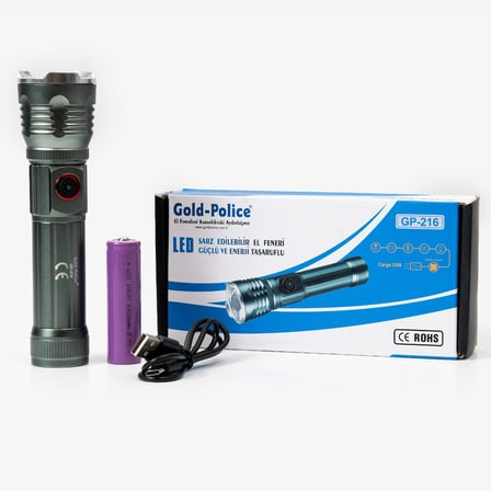 Gold Gp-216 Tg Led Şarjlı El Feneri 2000 Lümen Güç, Mıknatıslı Taban Ve Zoom Özelliğiyle Kamp Ve Tamir İşlerinizde Yanınızda. Hemen Uygun Fiyata Satın Alın